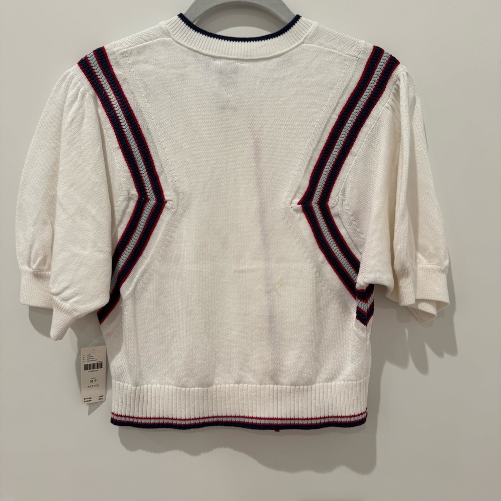 Anthropologie Maeve Puff-Sleeve Inset-Graphic Cardigan Sweater, Sz MP, NWT - Picture 10 of 12